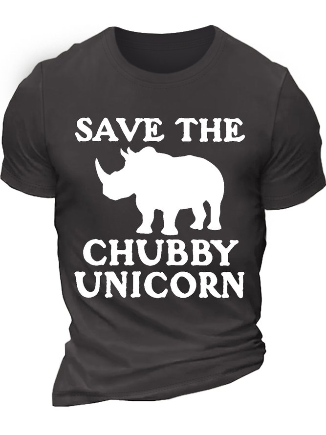 Men's Save The Chubby Unicorn Funny Graphic Printing Loose Cotton Text Letters Casual T-Shirt