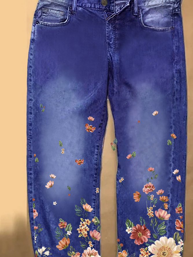 Women's flower Print Casual Denim Jeans