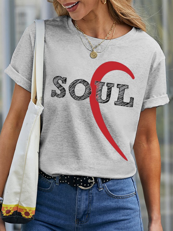 Women's Love Soul Mate Funny Graphic Print Valentine's Day Gift Couple Cotton Casual Text Letters T-Shirt