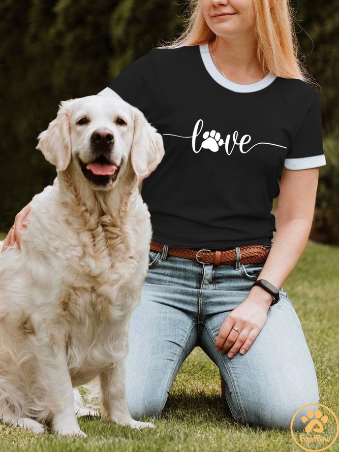 Lilicloth X Funnpaw Women's Dog Love, Dog Love Saying With Dog Paw, Dog Lover Casual T-Shirt