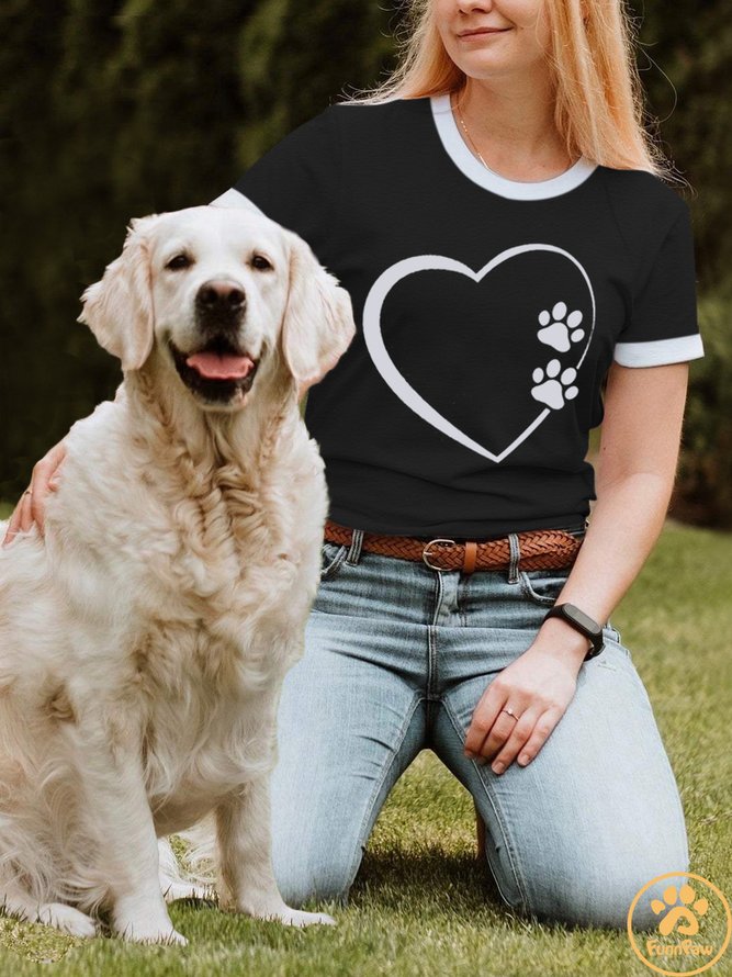 Lilicloth X Funnpaw Women‘s Dog Paw Heart Crew Neck Text Letters T-Shirt