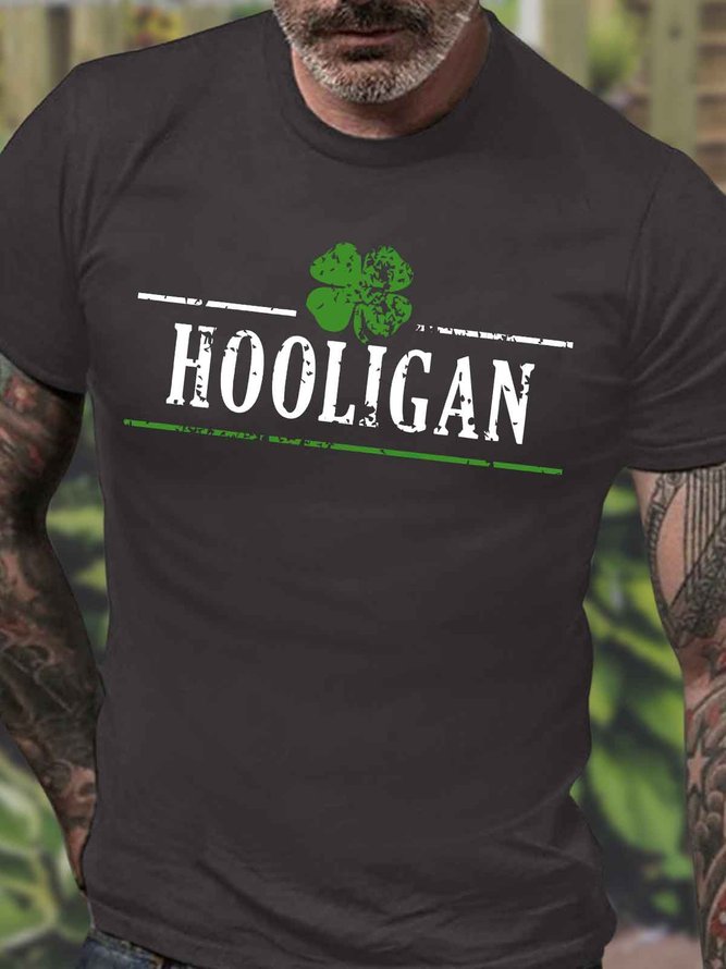 Men's Hooligan St. Patrick's Day Funny Graphic Printing Casual Crew Neck Cotton T-Shirt