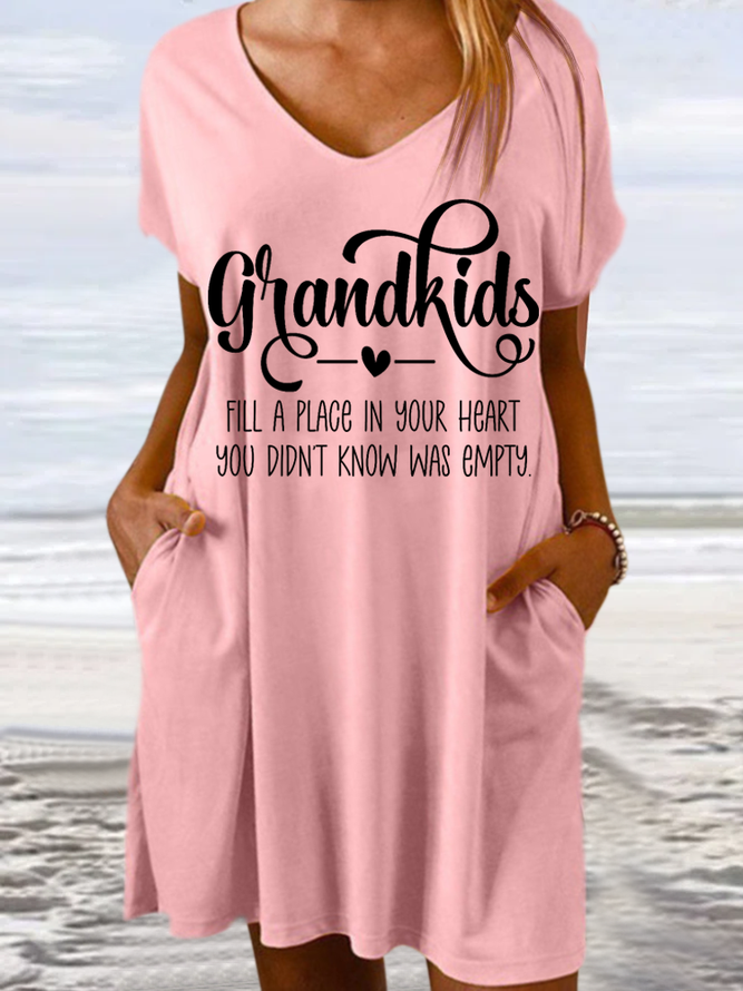 Women's Funny Grandkids Fill A Place In Your Heart You Didn't Know Was Empty Casual V Neck Dress