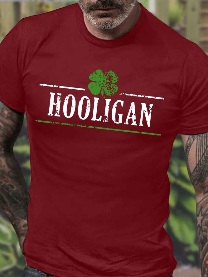 Men's Hooligan St. Patrick's Day Funny Graphic Printing Casual Crew Neck Cotton T-Shirt