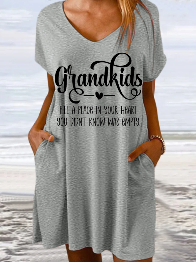 Women's Funny Grandkids Fill A Place In Your Heart You Didn't Know Was Empty Casual V Neck Dress