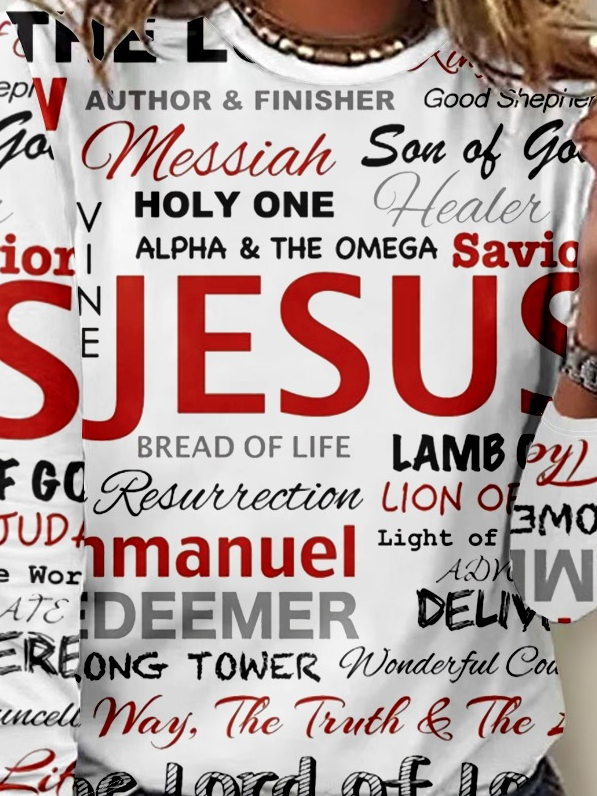 Women's Jesus Christian Letter Print Casual Shirt