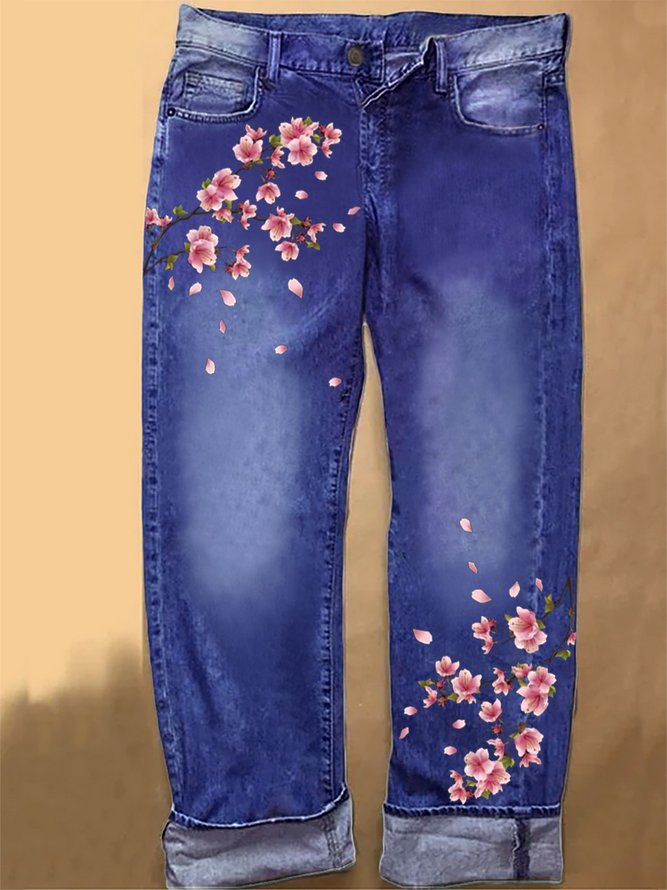 Women's flower Casual Denim Jeans