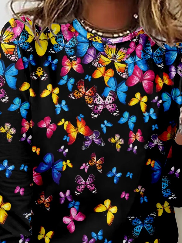 Women's Butterfly Casual Crew Neck Shirt
