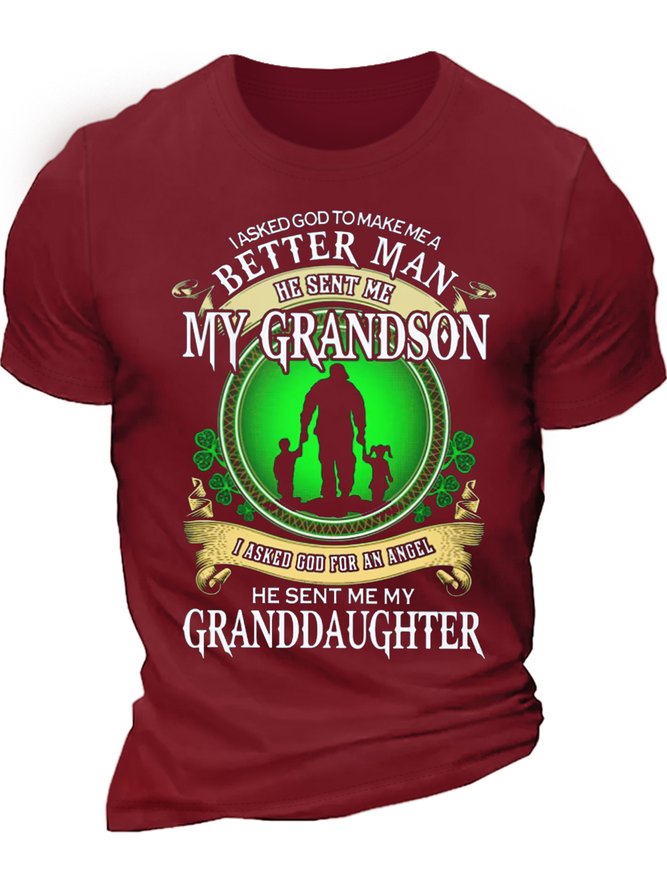 Men's I Asked God To Make Me A Better Man T-shirt, Perfect Gift For Grandpa Shamrock St Patricks Day Casual  Letters T-Shirt