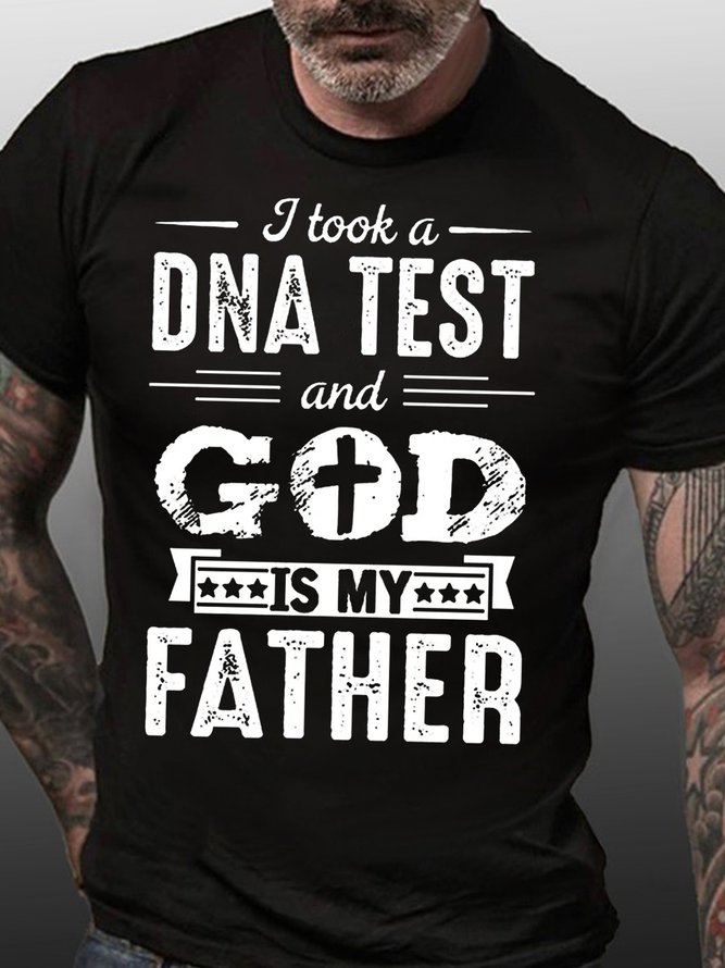 Men's I Took a DNA Test and God Is My Father Jesus Christian God Faith Letters Crew Neck Casual T-Shirt