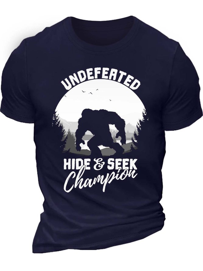 Men’s Undefeated Hide & Seek Champion Casual Cotton Crew Neck Text Letters T-Shirt