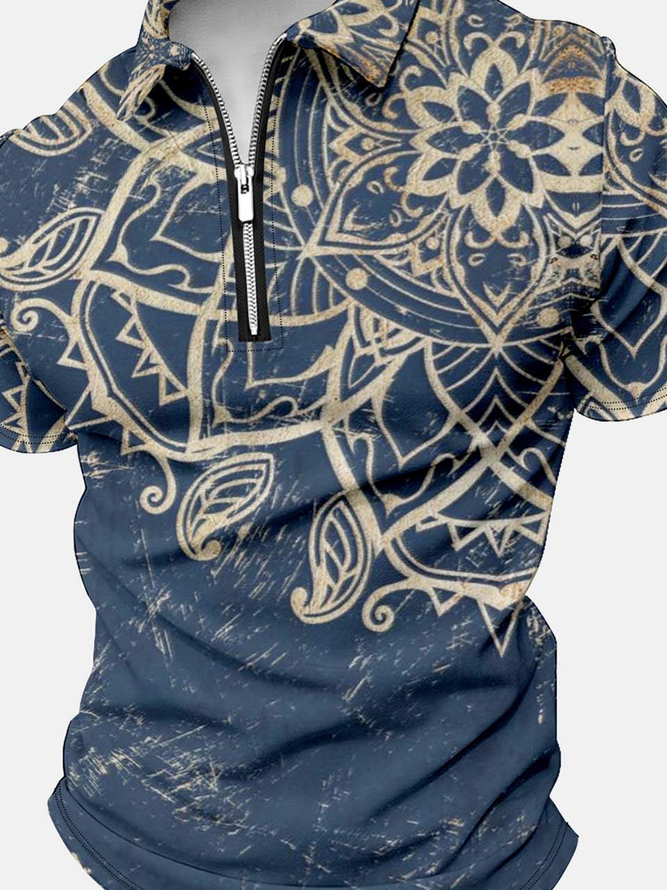 Men’s Paisley Pattern Polo Collar Regular Fit Casual Paisley Polo Shirt