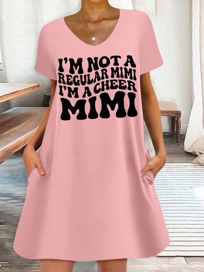 Women‘s Funny Not A Regular Mimi Cheerleader Mimi Loose Text Letters Casual V Neck Dress