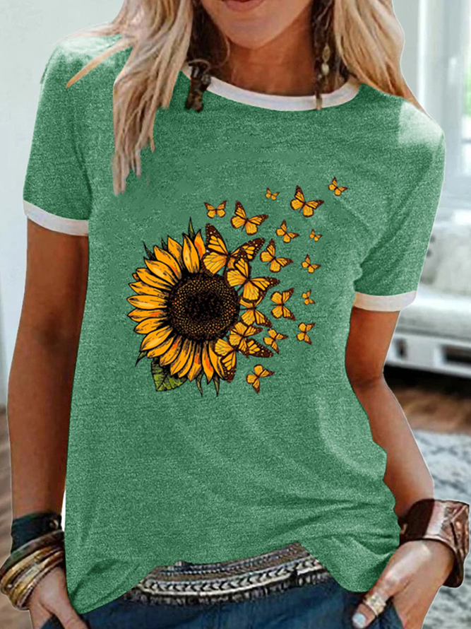 Women’s Butterfly Sunflower Print Casual T-Shirt