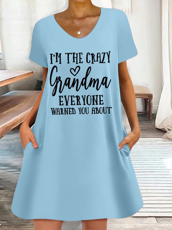 Women's Funny I’m The Crazy Grandma Everyone Warned You About Casual Text Letters Dress