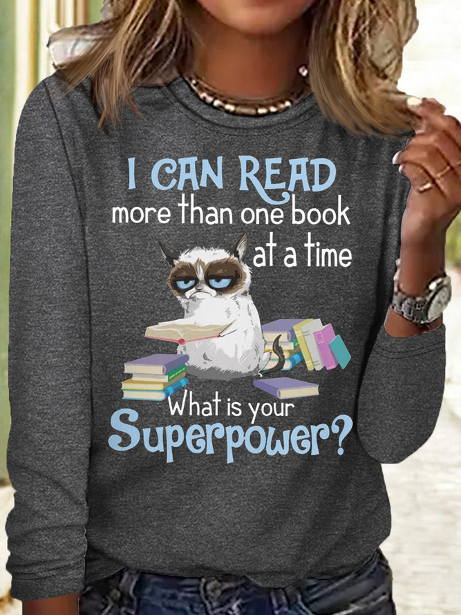 Women's I Can Read More Than One Book At A Time Letters Casual Shirt