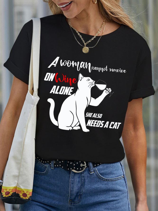 Lilicloth X Y A Women Cannot Survive On Wine Alone She Also Needs A Cat Women's T-Shirt