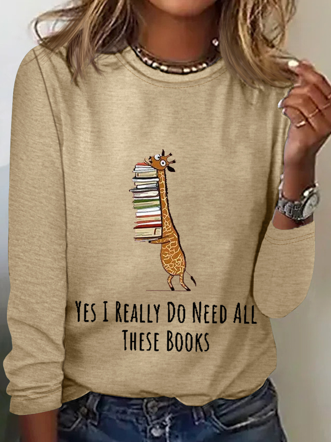 Women's Funny Word Yes I Really Need These Books Print Text Letters Regular Fit Simple Shirt