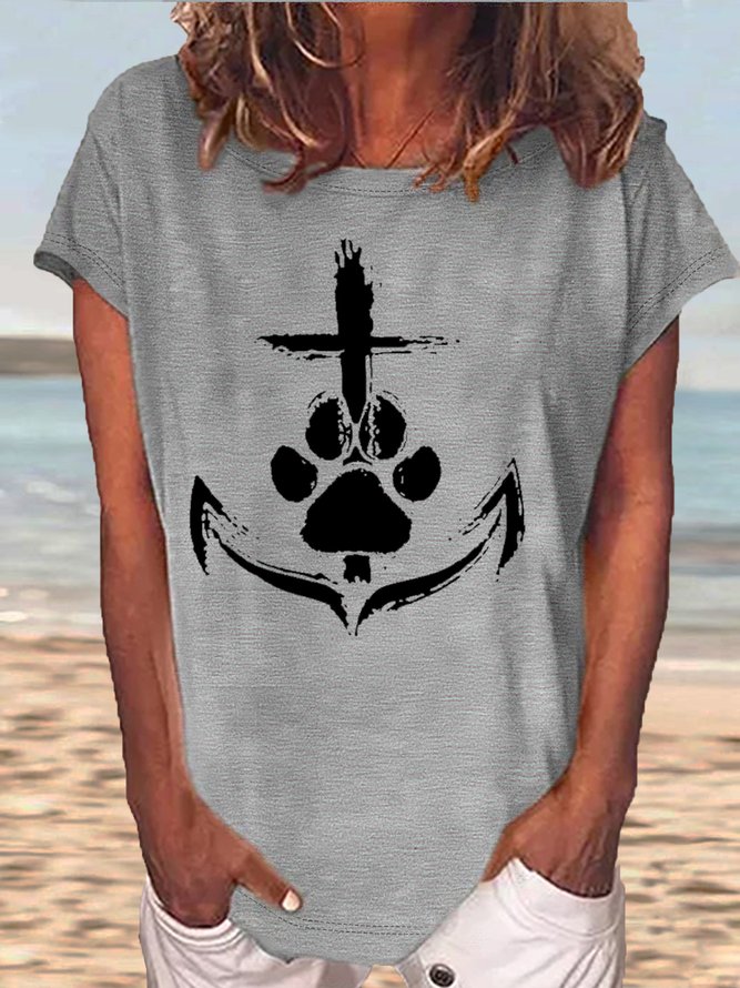 Women's Anchor Paw Print Casual T-Shirt