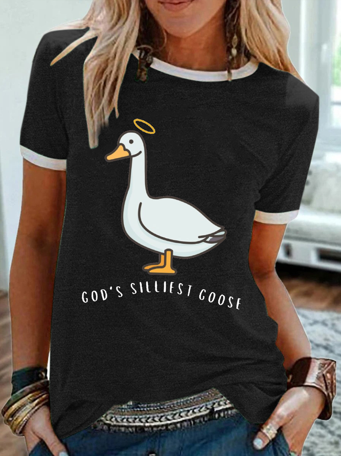 Women’s Funny Word God's Silliest Goose Animal Simple Cotton-Blend T-Shirt