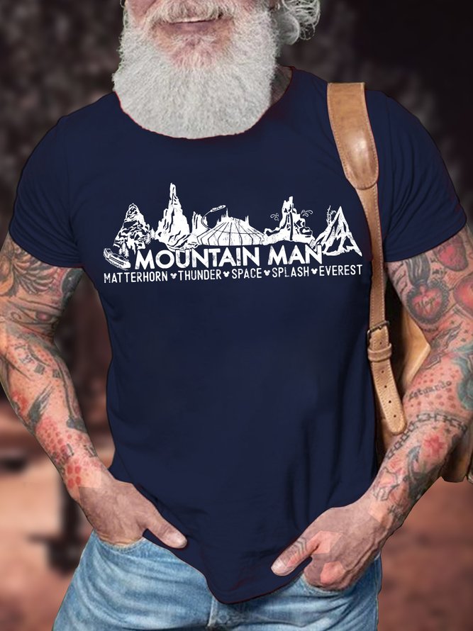 Men's Mountain Man Matterhorn Thunder Space Splash Everest Funny Outdoor Camping Graphic Printing Cotton Casual Text Letters Crew Neck T-Shirt