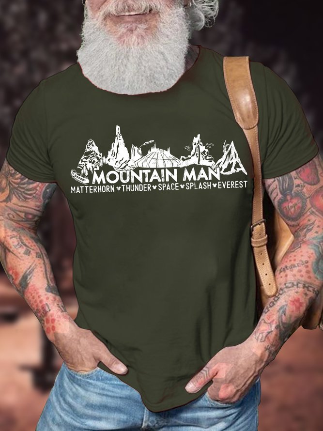 Men's Mountain Man Matterhorn Thunder Space Splash Everest Funny Outdoor Camping Graphic Printing Cotton Casual Text Letters Crew Neck T-Shirt