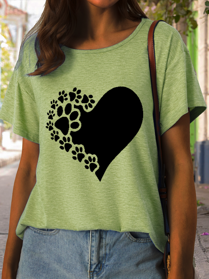 Women's Funny Paw Love Print Casual Crew Neck T-Shirt