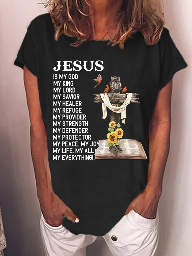 Women‘s Jesus Book Casual Cotton Sunflower T-Shirt