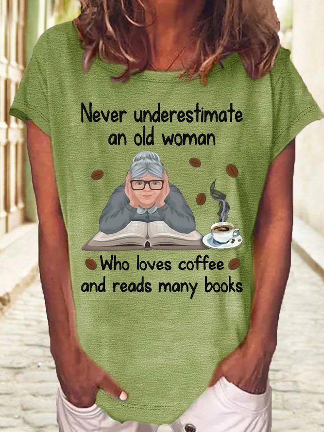 Women's Reading Lover Coffee Letters Casual T-Shirt