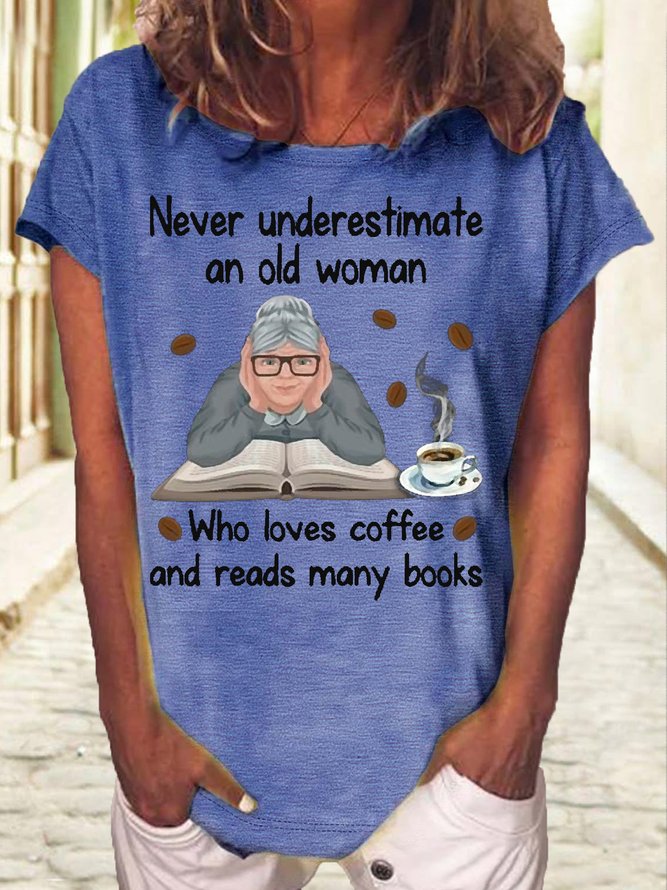 Women's Reading Lover Coffee Letters Casual T-Shirt