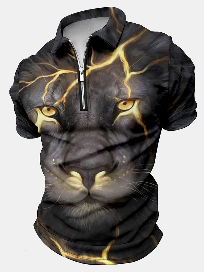 Men's Fierce Tiger 3D Art Print Regular Fit Polo Collar Tiger Casual Polo Shirt