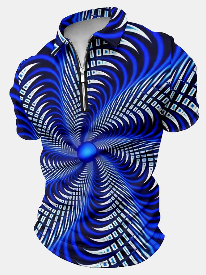 Men's Geometry Art Print Polo Collar Casual America Flag Regular Fit Polo Shirt