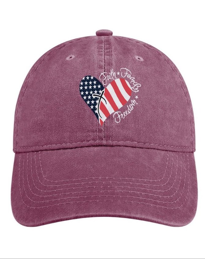 Faith Family Freedom American Flag Heart Print Hat