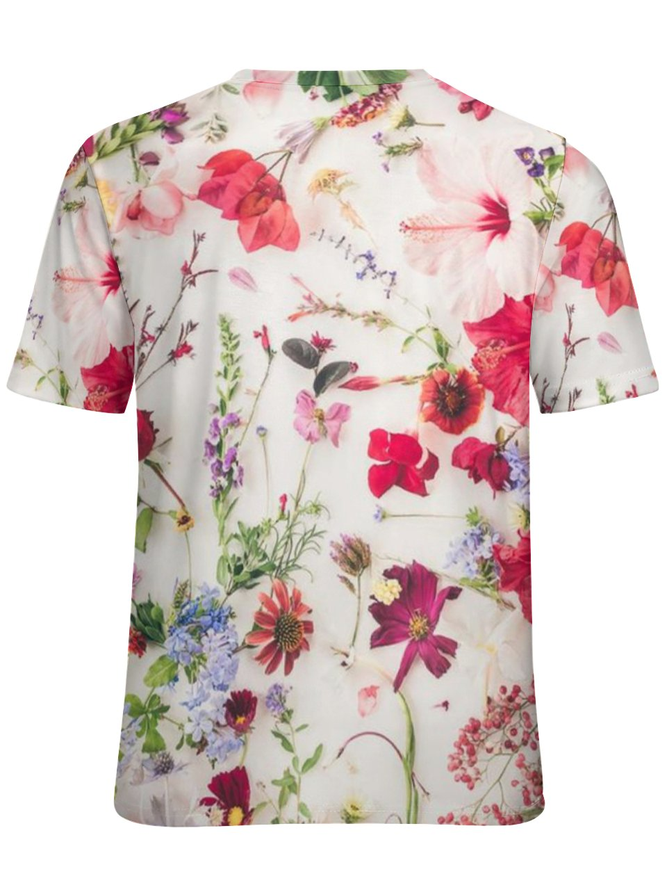 Women's Simple Crew Neck Loose Floral T-Shirt