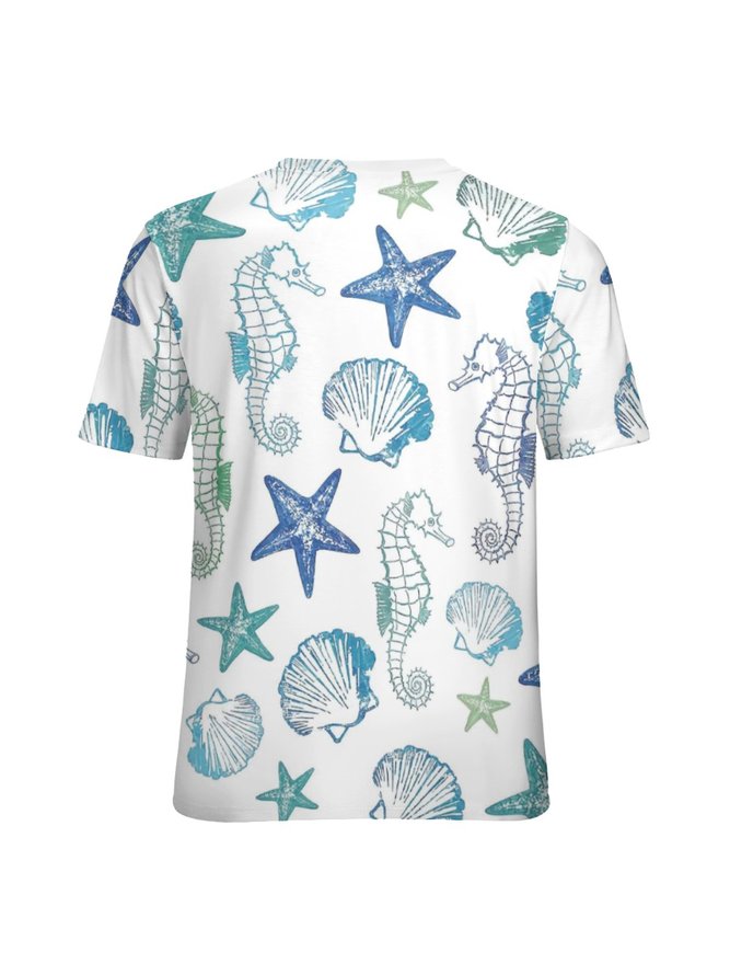 Women's Sea Starfish Simple Crew Neck Starfish T-Shirt