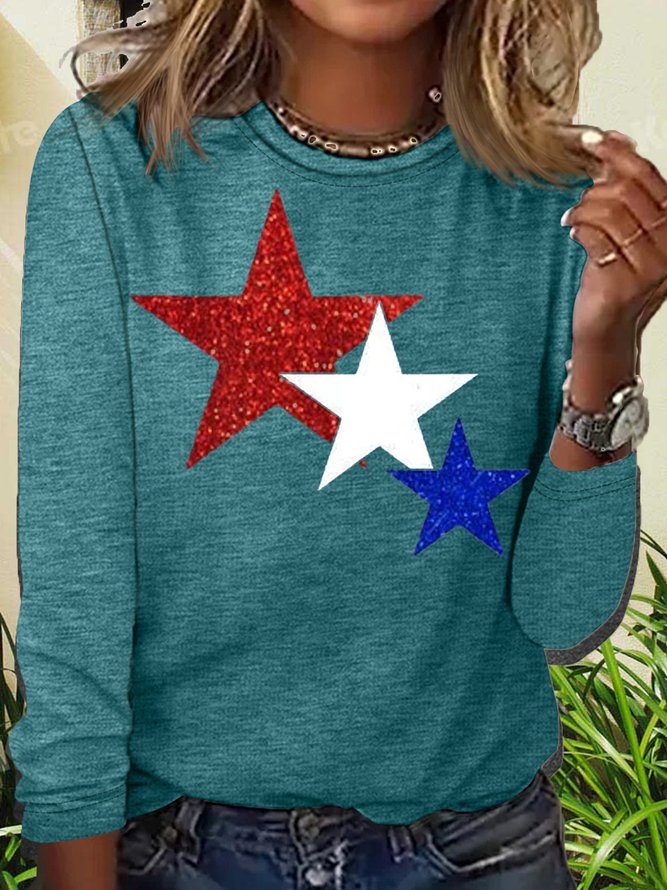 Women's star glitter Flag Casual Shirt