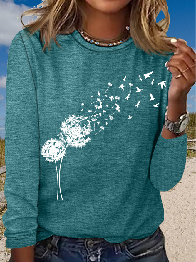 Women's Dandelion with Birds Long Sleeve Shirt