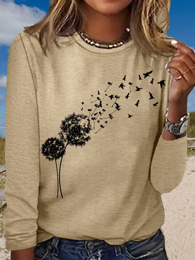 Women's Dandelion with Birds Long Sleeve Shirt