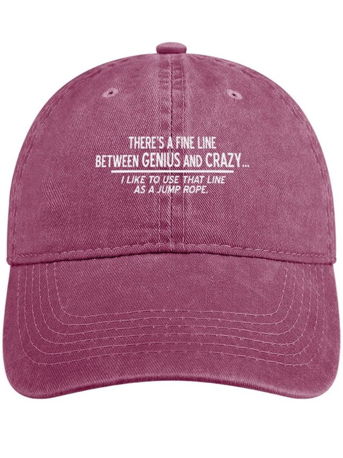 Men's There's A Fine Line Between Genus And Crazy I Like To Use That Line As A Jump Rope Funny Graphic Printing Regular Fit Adjustable Denim Hat