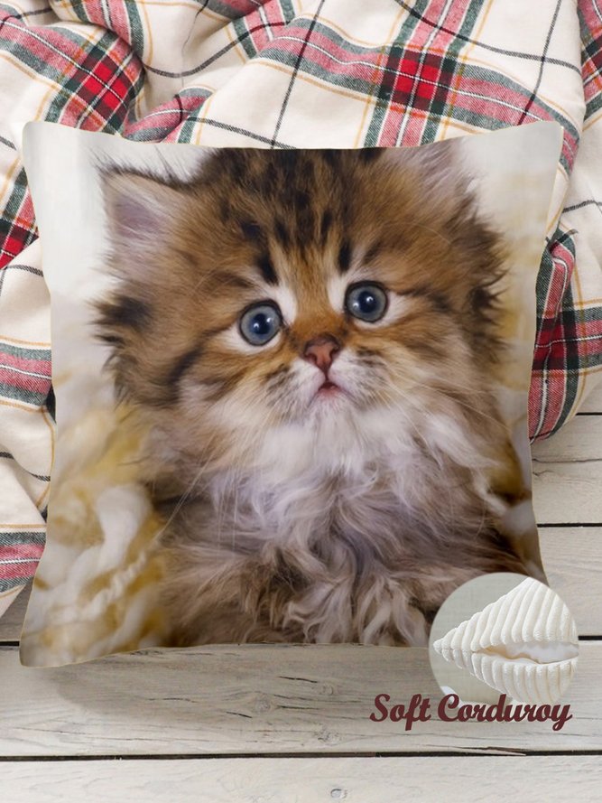 18*18 Throw Pillow Covers, Cat Soft Corduroy Cushion Pillowcase Case For Living Roommao