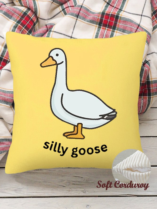 18*18 Throw Pillow Covers, Word Silly Goose Soft Corduroy Cushion Pillowcase Case For Living Room