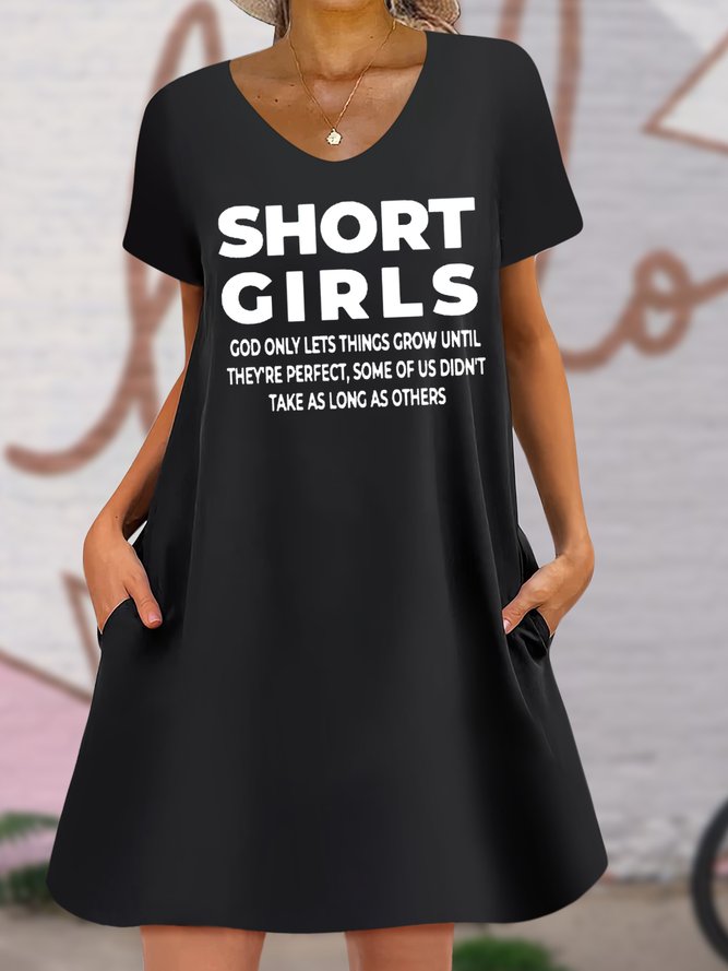 Women's Short Girl Funny Graphic Printing Text Letters Casual V Neck Loose Dress