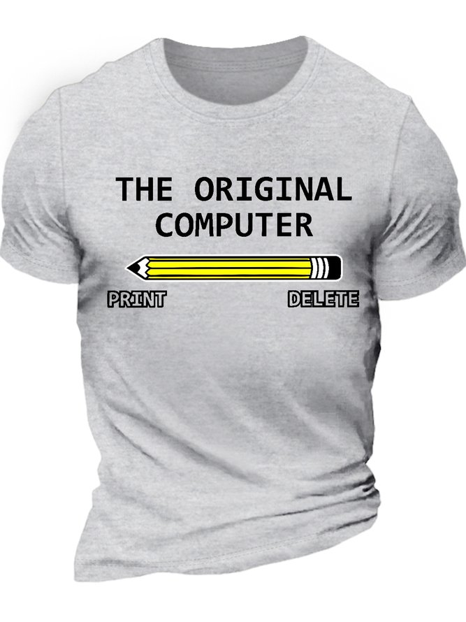 Men's The Original Computer Print Delete Funny Graphic Printing Cotton Text Letters Loose Casual T-Shirt