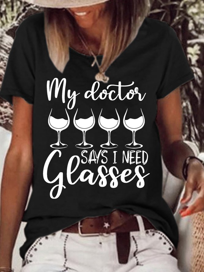 Women’s My Doctor Says I Need Glasses Crew Neck America Flag Casual Loose T-Shirt