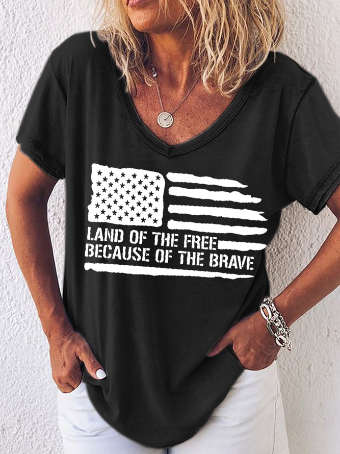 Women's Word Land Of The Free Because Of The Brave American Flag Loose Shirt