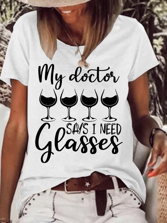Women’s My Doctor Says I Need Glasses Crew Neck America Flag Casual Loose T-Shirt