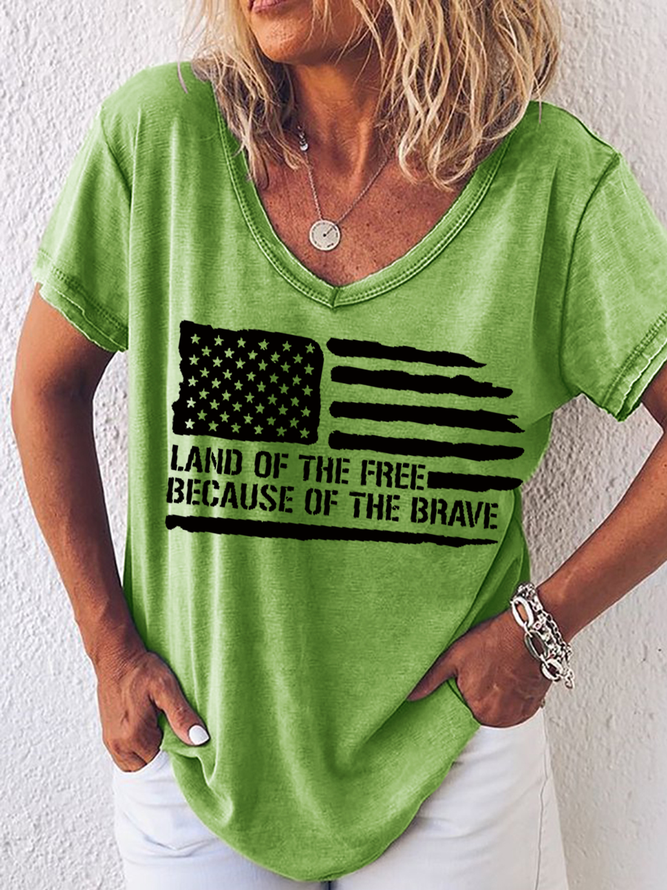 Women's Word Land Of The Free Because Of The Brave American Flag Loose Shirt
