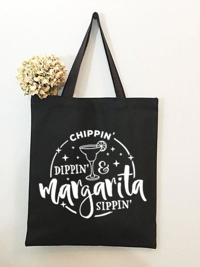 Women's Funny Drinking Chippin Dippin Margarita Sippin Casual Text Letters Shopping Tote