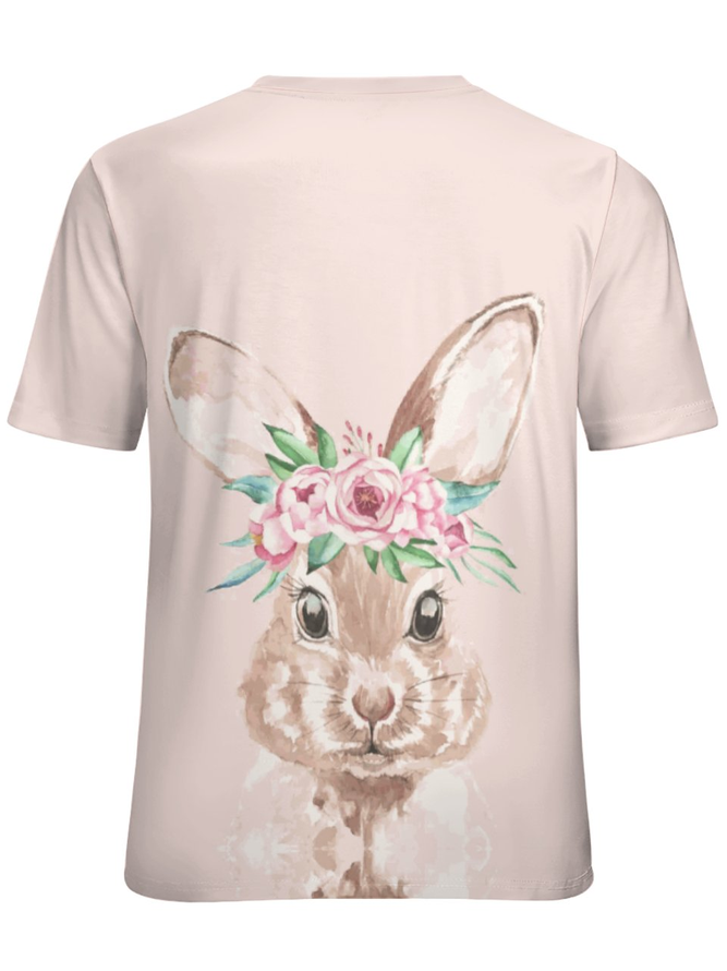 Women's Rabbit Loose Simple Crew Neck Easter T-Shirt