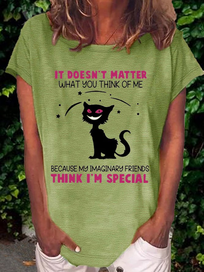 Women's It Doesn't Matter What You Think Of Me Cat Print Casual Letters T-Shirt